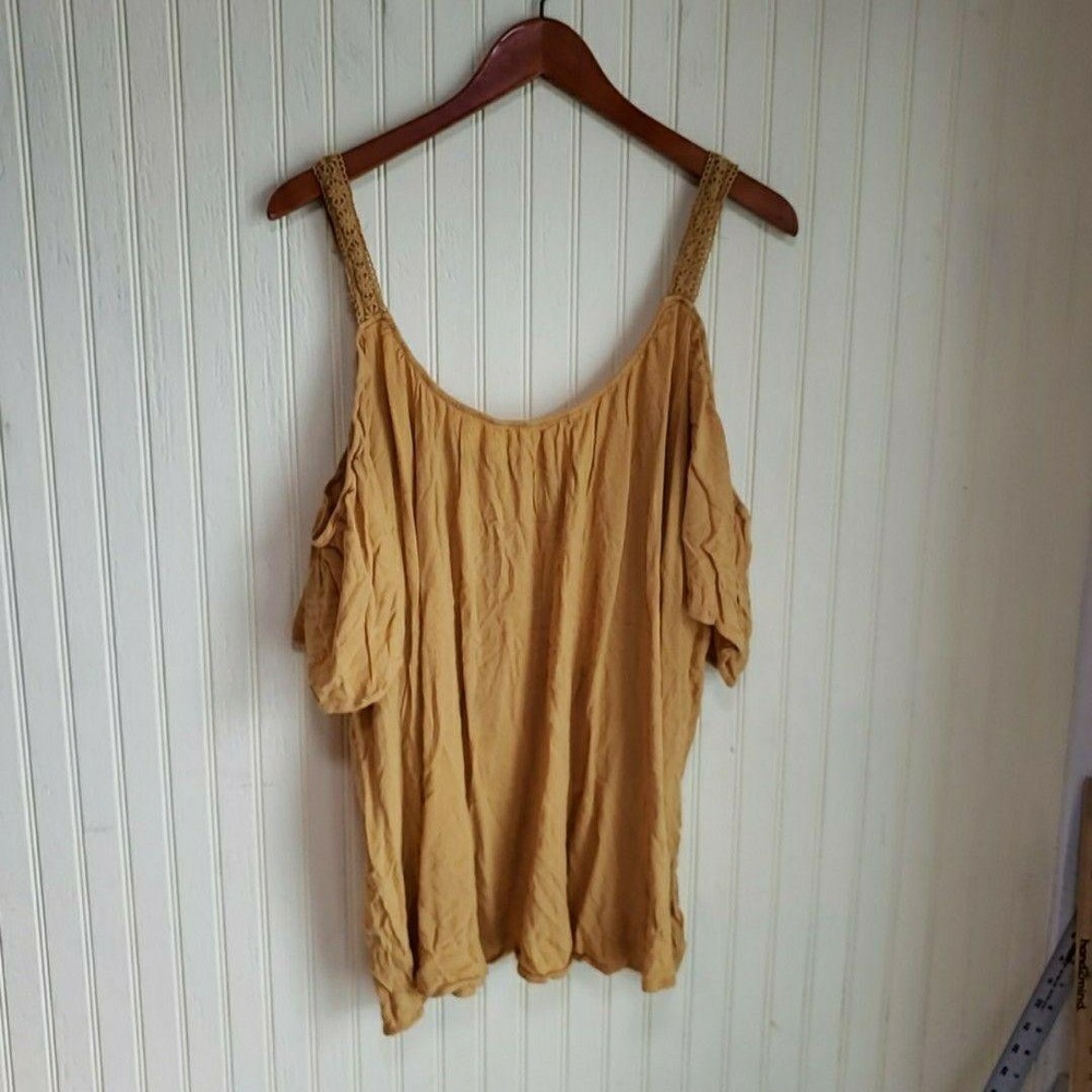 Torrid Blouse Womens Plus 4 Yellow Off Shoulder Short Sleeve Crochet Tunic